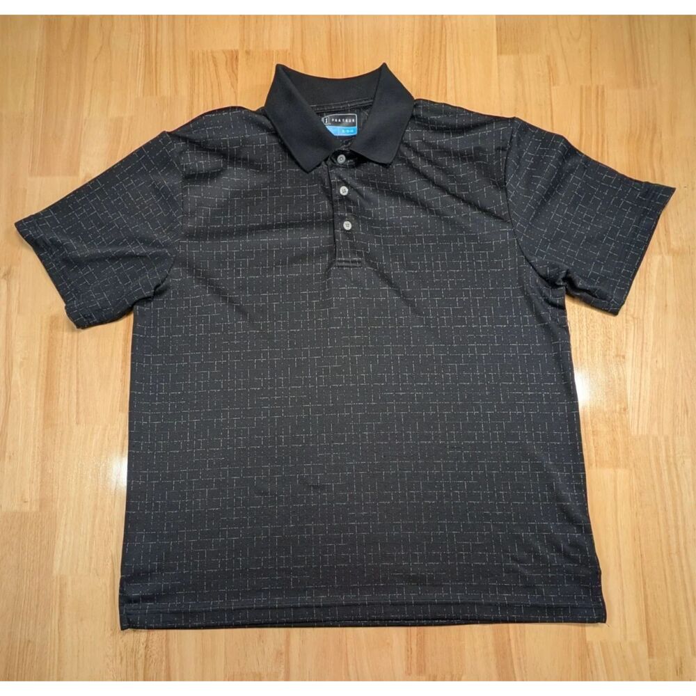 PGA Tour Golf Polo Shirt‎ Mens XL Black White Striped Performance